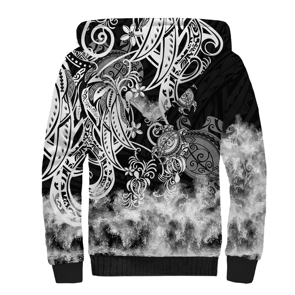 Polynesian Sea Turtle Sherpa Hoodie Tribal Black LT6 - Wonder Print Shop
