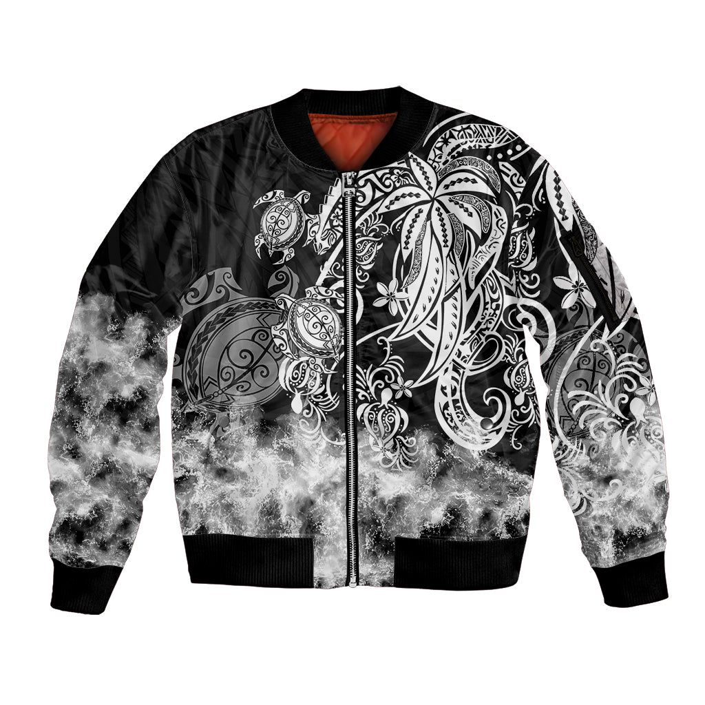 Polynesian Sea Turtle Sleeve Zip Bomber Jacket Tribal Black LT6 - Wonder Print Shop