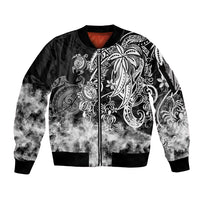 Polynesian Sea Turtle Sleeve Zip Bomber Jacket Tribal Black LT6 - Wonder Print Shop