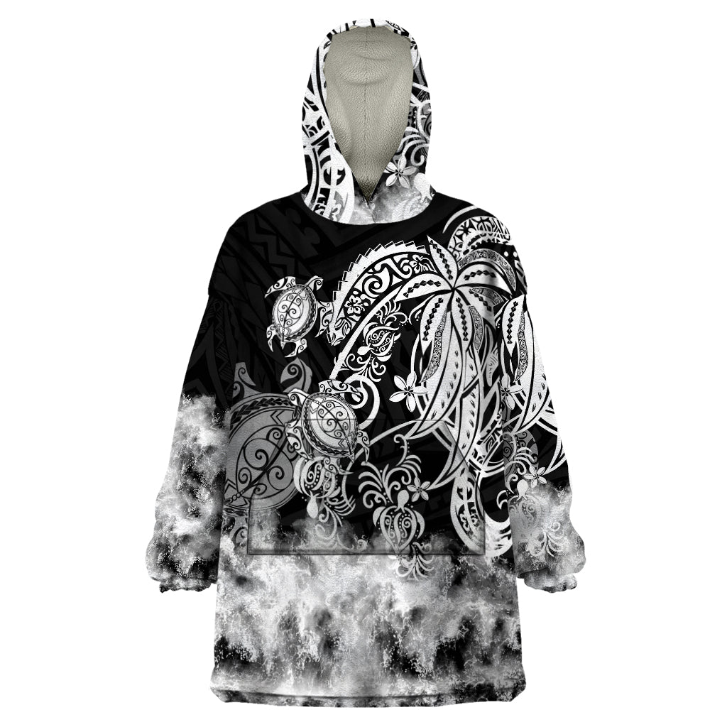 Polynesian Sea Turtle Wearable Blanket Hoodie Tribal Black LT6 - Wonder Print Shop