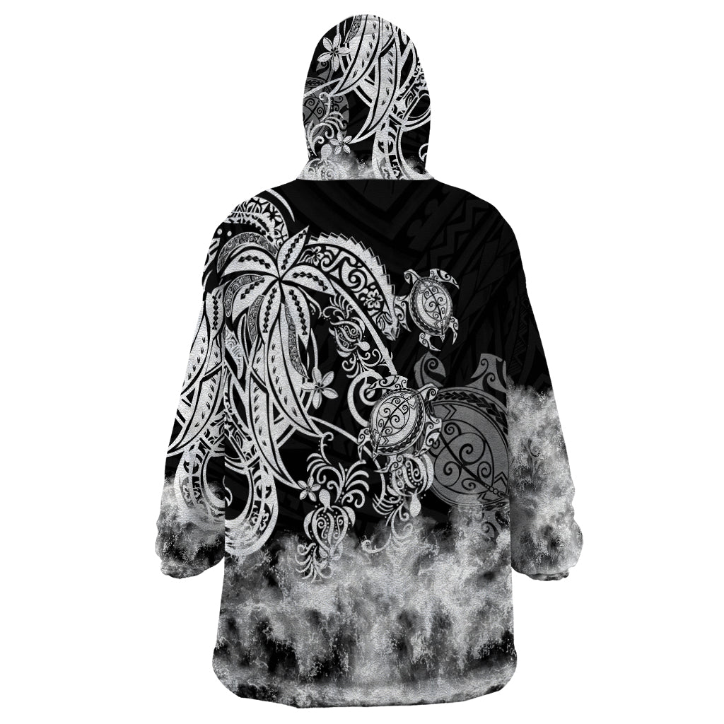 Polynesian Sea Turtle Wearable Blanket Hoodie Tribal Black LT6 - Wonder Print Shop