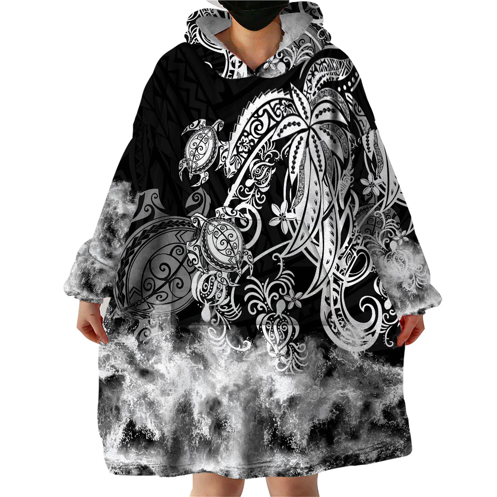 Polynesian Sea Turtle Wearable Blanket Hoodie Tribal Black LT6 - Wonder Print Shop