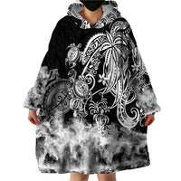 Polynesian Sea Turtle Wearable Blanket Hoodie Tribal Black LT6 - Wonder Print Shop