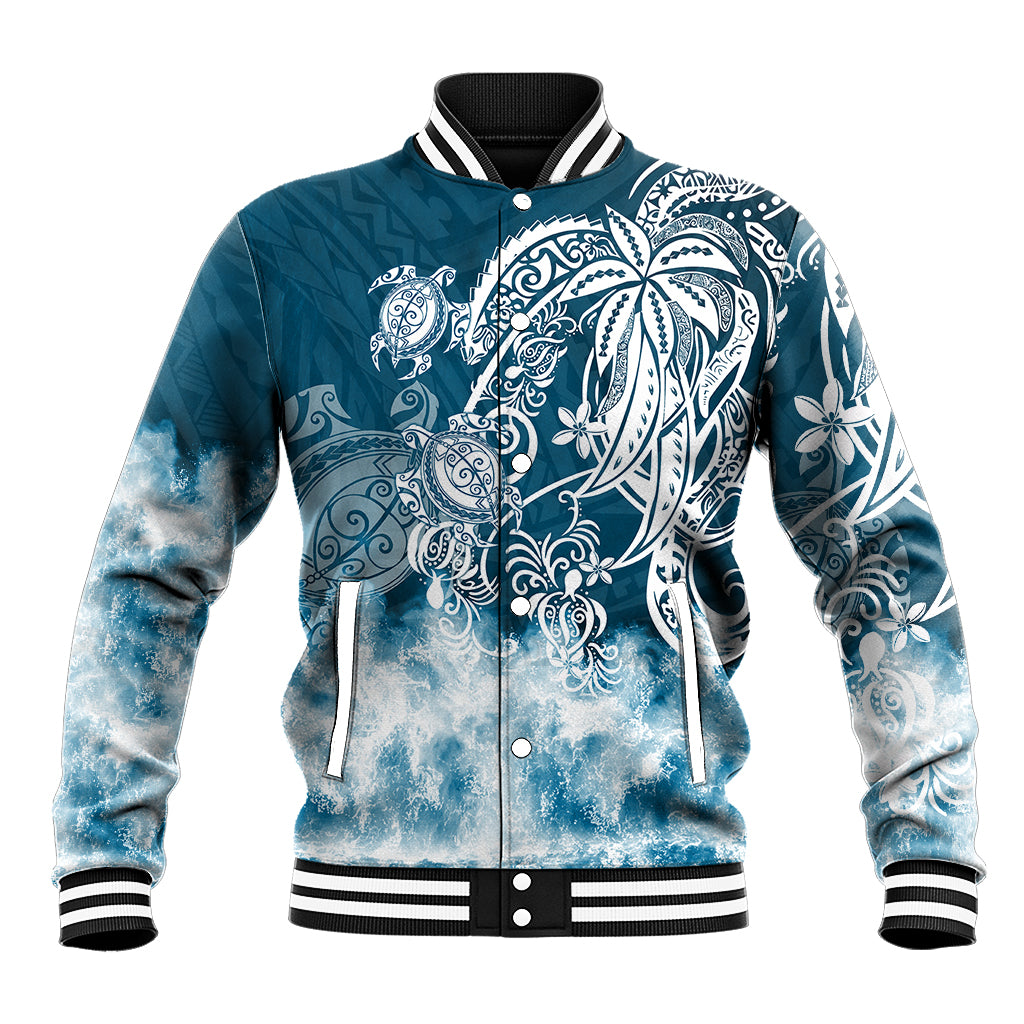 Polynesian Sea Turtle Baseball Jacket Tribal Blue LT6 - Wonder Print Shop