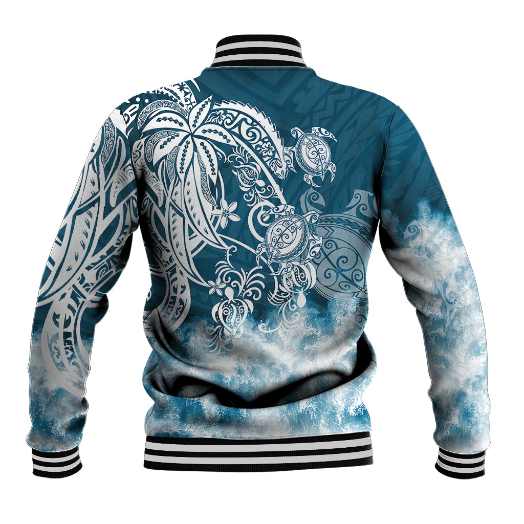 Polynesian Sea Turtle Baseball Jacket Tribal Blue LT6 - Wonder Print Shop