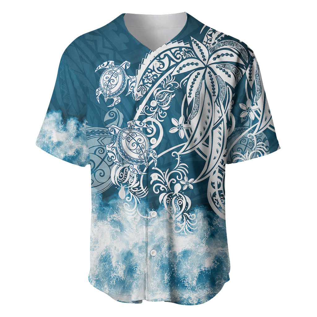 Polynesian Sea Turtle Baseball Jersey Tribal Blue LT6 - Wonder Print Shop