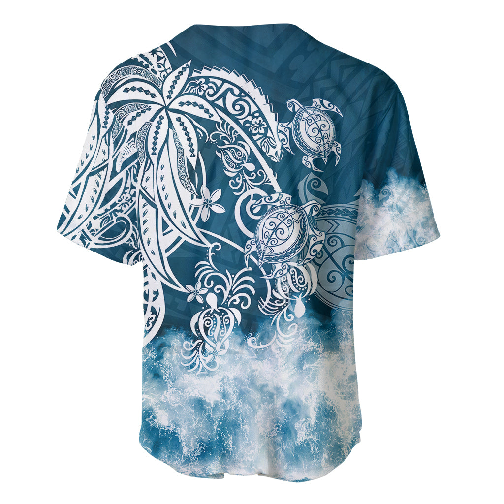 Polynesian Sea Turtle Baseball Jersey Tribal Blue LT6 - Wonder Print Shop