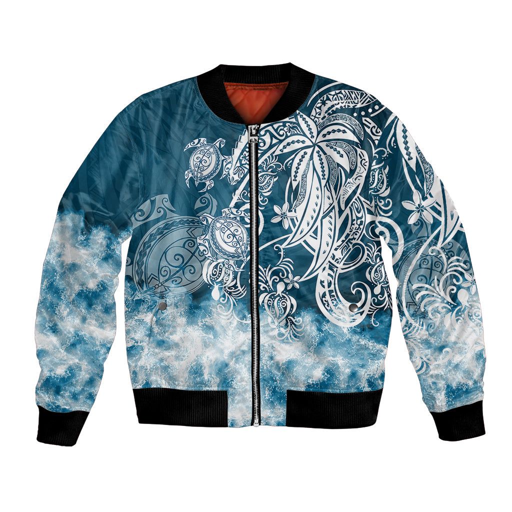 Polynesian Sea Turtle Bomber Jacket Tribal Blue LT6 - Wonder Print Shop
