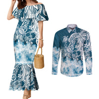 polynesian-sea-turtle-couples-matching-mermaid-dress-and-long-sleeve-button-shirts-tribal-blue
