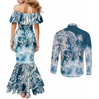 polynesian-sea-turtle-couples-matching-mermaid-dress-and-long-sleeve-button-shirts-tribal-blue