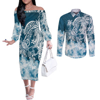 polynesian-sea-turtle-couples-matching-off-the-shoulder-long-sleeve-dress-and-long-sleeve-button-shirts-tribal-blue