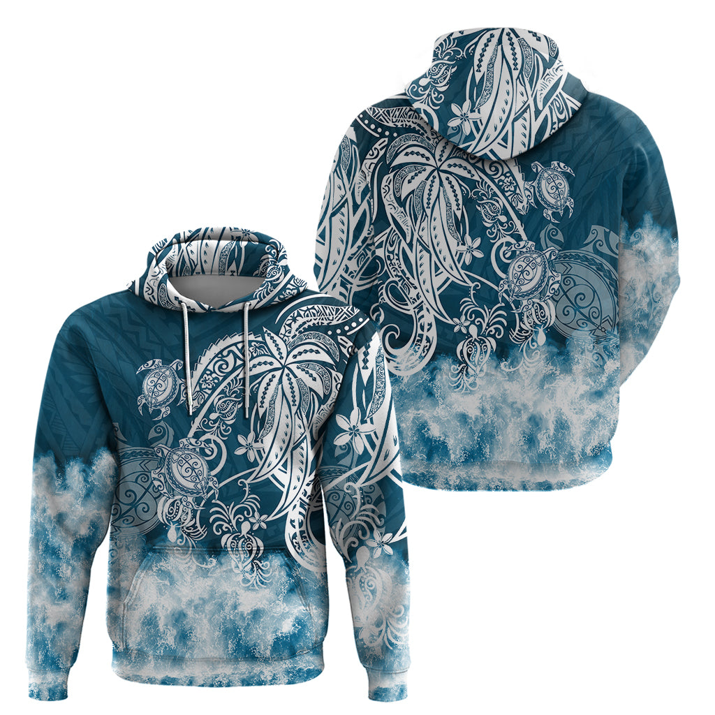 Polynesian Sea Turtle Hoodie Tribal Blue LT6 - Wonder Print Shop