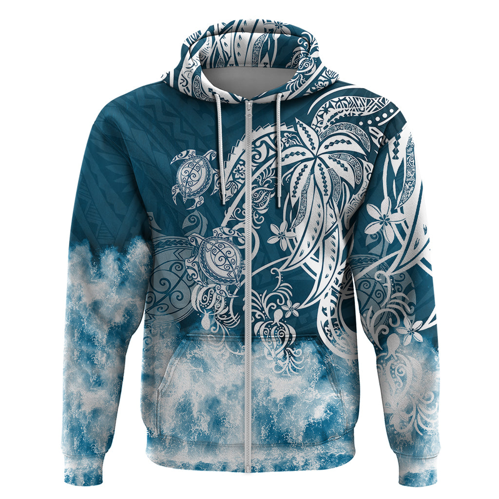 Polynesian Sea Turtle Hoodie Tribal Blue LT6 - Wonder Print Shop