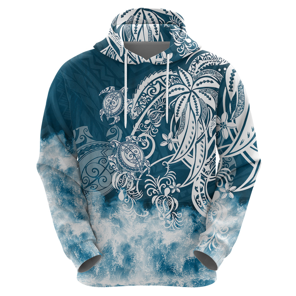 Polynesian Sea Turtle Hoodie Tribal Blue LT6 - Wonder Print Shop