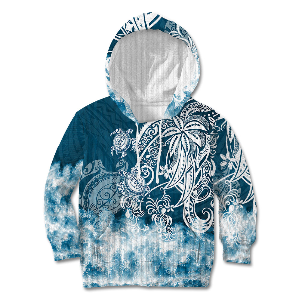 Polynesian Sea Turtle Kid Hoodie Tribal Blue LT6 - Wonder Print Shop