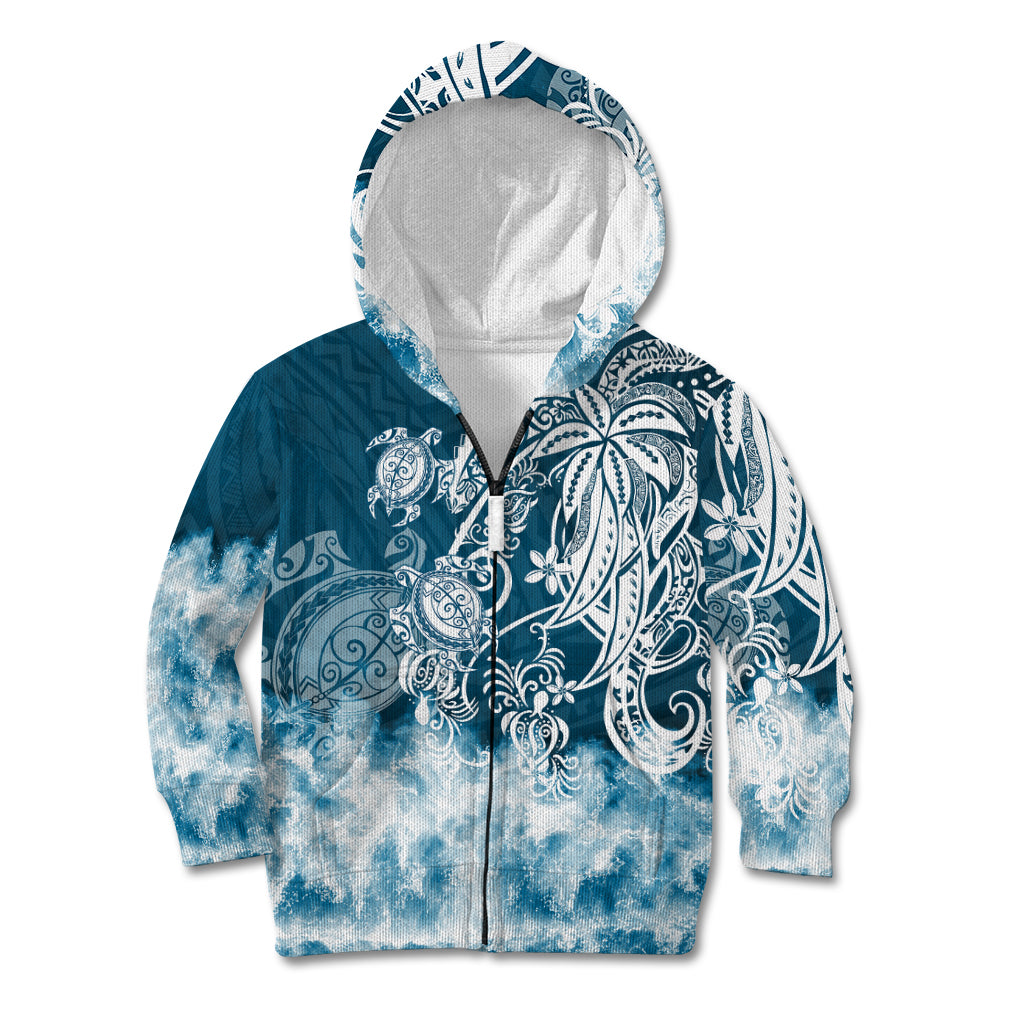 Polynesian Sea Turtle Kid Hoodie Tribal Blue LT6 - Wonder Print Shop