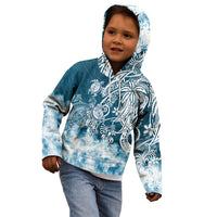 Polynesian Sea Turtle Kid Hoodie Tribal Blue LT6 - Wonder Print Shop