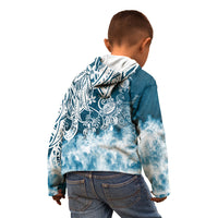 Polynesian Sea Turtle Kid Hoodie Tribal Blue LT6 - Wonder Print Shop