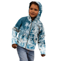 Polynesian Sea Turtle Kid Hoodie Tribal Blue LT6 - Wonder Print Shop
