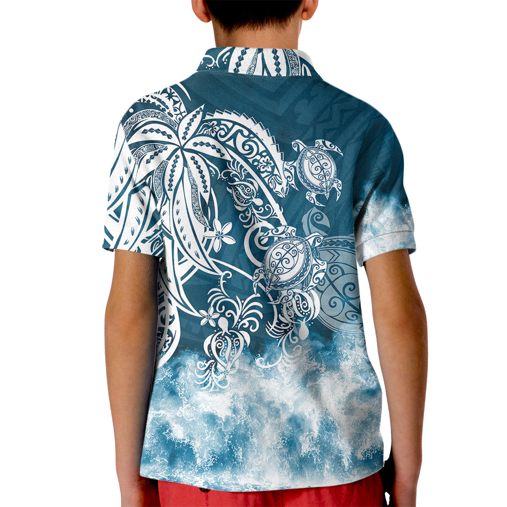 Polynesian Sea Turtle Kid Polo Shirt Tribal Blue LT6 - Wonder Print Shop