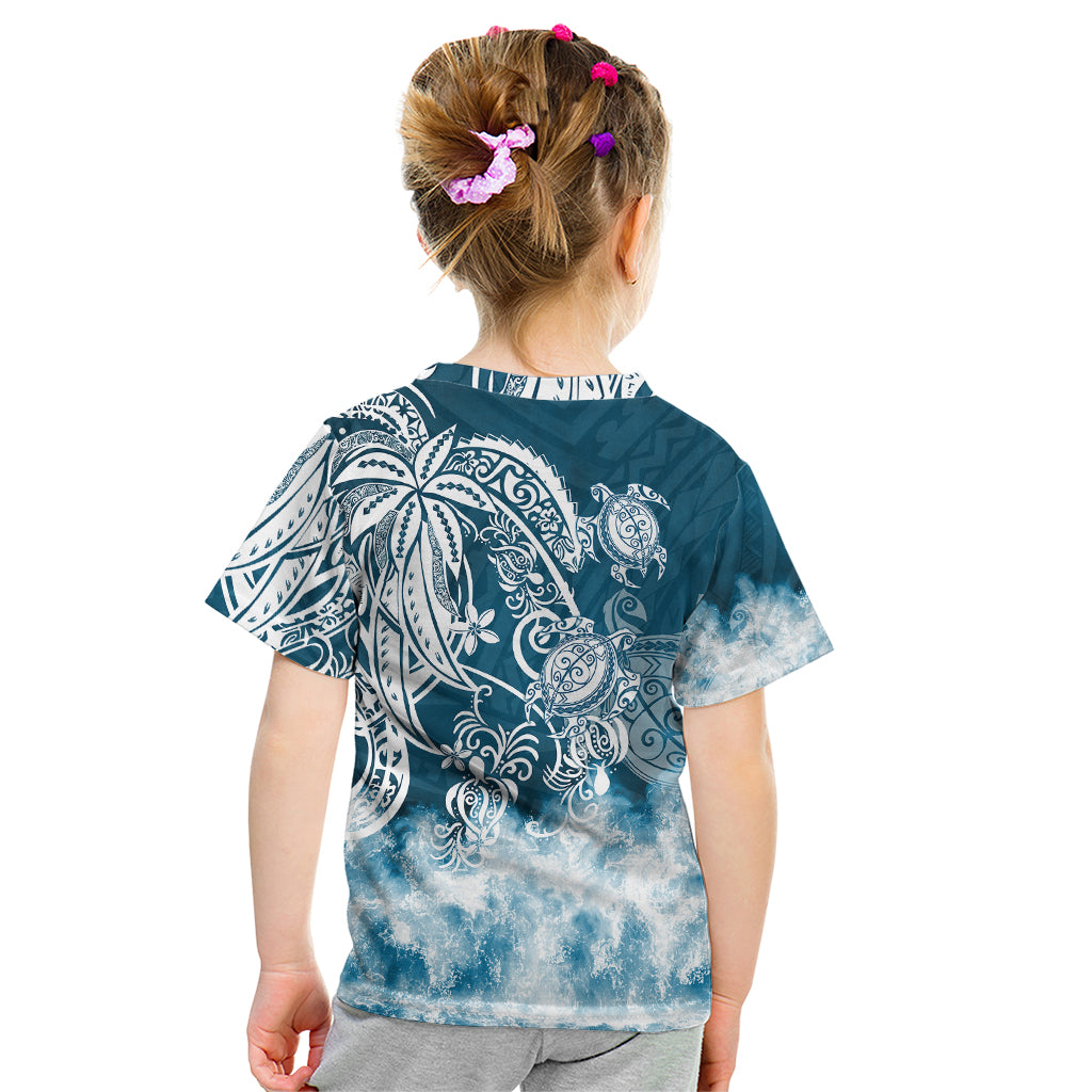 Polynesian Sea Turtle Kid T Shirt Tribal Blue LT6 - Wonder Print Shop