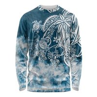 Polynesian Sea Turtle Long Sleeve Shirt Tribal Blue LT6