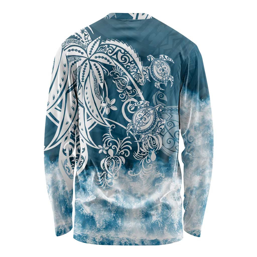 Polynesian Sea Turtle Long Sleeve Shirt Tribal Blue LT6