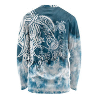 Polynesian Sea Turtle Long Sleeve Shirt Tribal Blue LT6