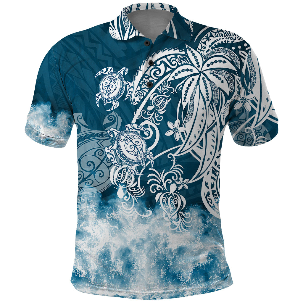 Polynesian Sea Turtle Polo Shirt Tribal Blue LT6 - Wonder Print Shop