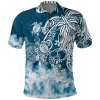Polynesian Sea Turtle Polo Shirt Tribal Blue LT6 - Wonder Print Shop