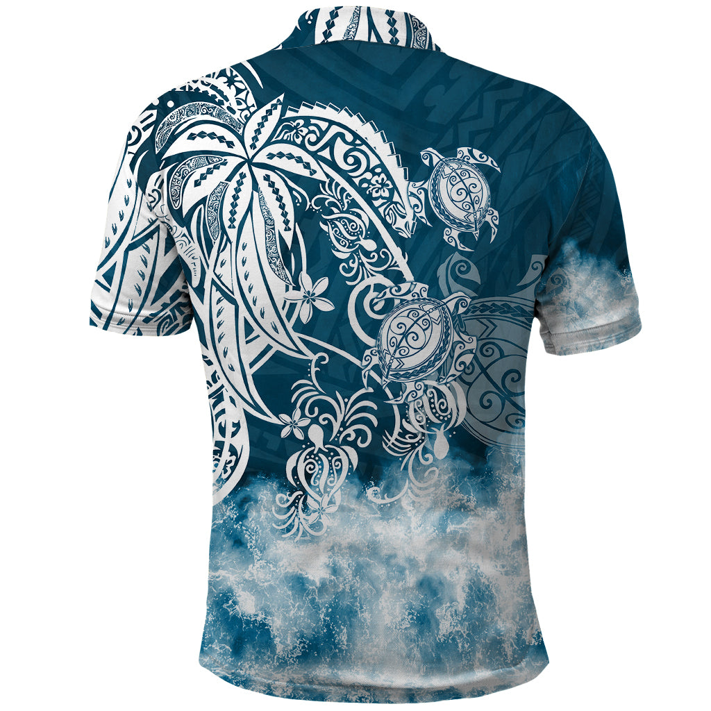 Polynesian Sea Turtle Polo Shirt Tribal Blue LT6 - Wonder Print Shop