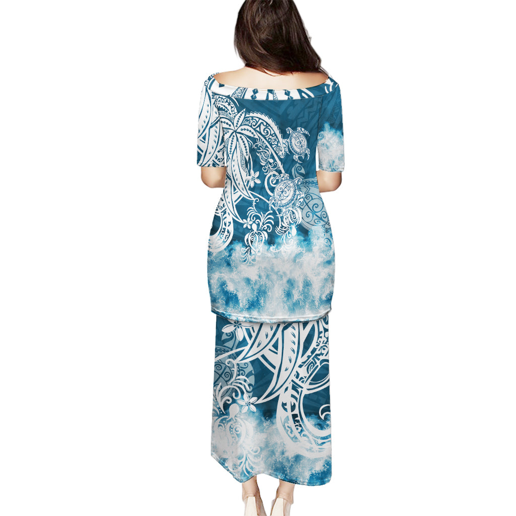 Polynesian Sea Turtle Puletasi Tribal Blue LT6 - Wonder Print Shop