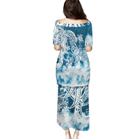 Polynesian Sea Turtle Puletasi Tribal Blue LT6 - Wonder Print Shop