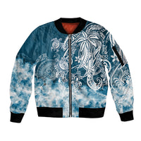 Polynesian Sea Turtle Sleeve Zip Bomber Jacket Tribal Blue LT6 - Wonder Print Shop