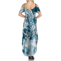 Polynesian Sea Turtle Summer Maxi Dress Tribal Blue LT6 - Wonder Print Shop