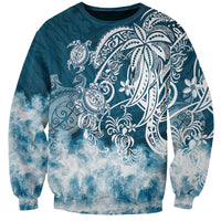 Polynesian Sea Turtle Sweatshirt Tribal Blue LT6 - Wonder Print Shop