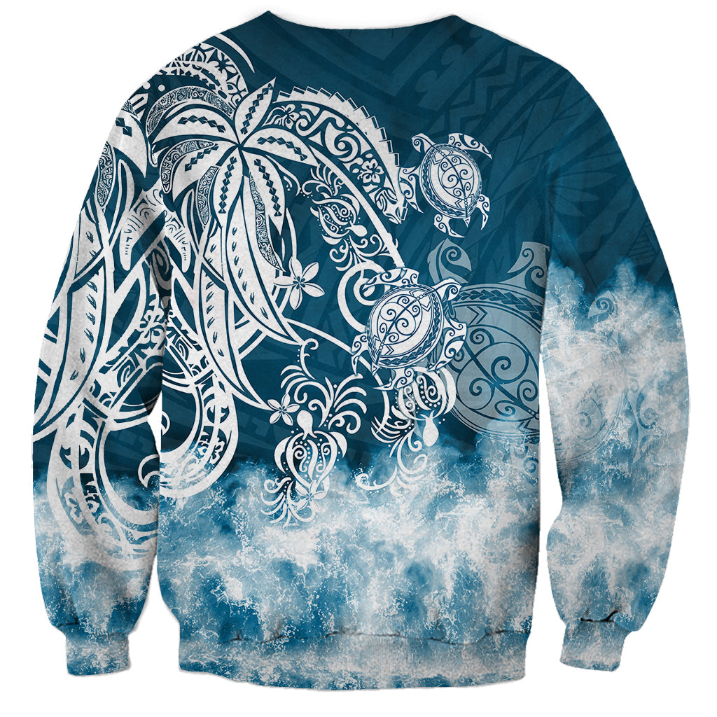 Polynesian Sea Turtle Sweatshirt Tribal Blue LT6 - Wonder Print Shop