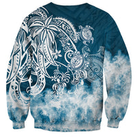 Polynesian Sea Turtle Sweatshirt Tribal Blue LT6 - Wonder Print Shop