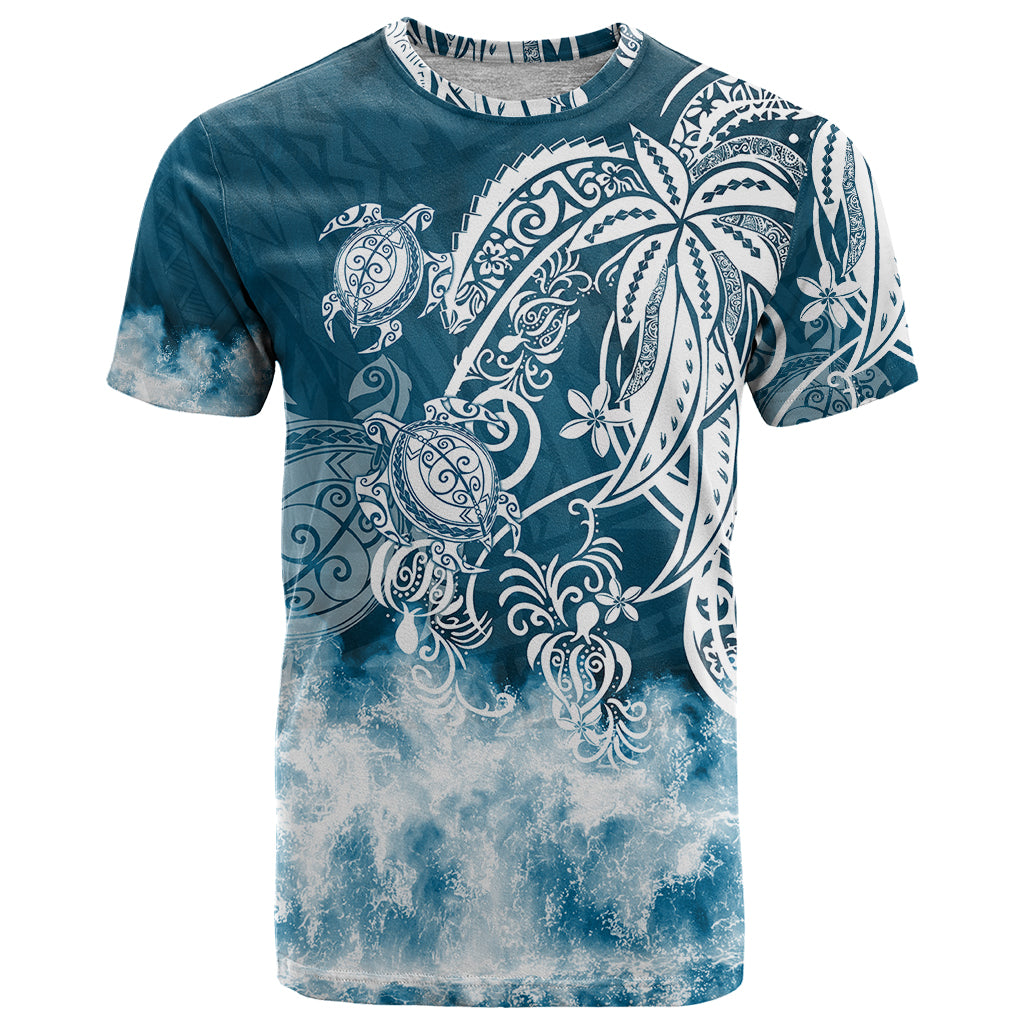 Polynesian Sea Turtle T Shirt Tribal Blue LT6 - Wonder Print Shop