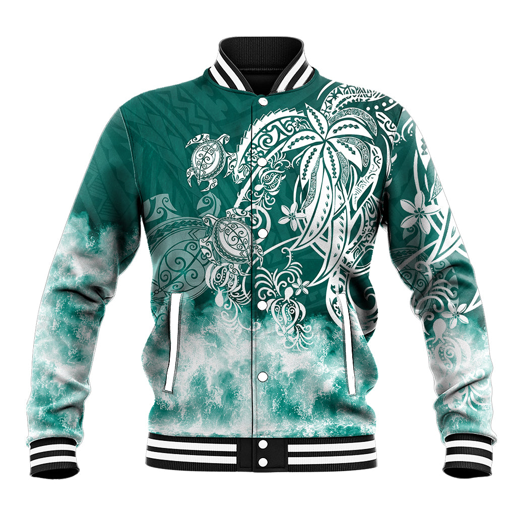 Polynesian Sea Turtle Baseball Jacket Tribal Green LT6 - Wonder Print Shop