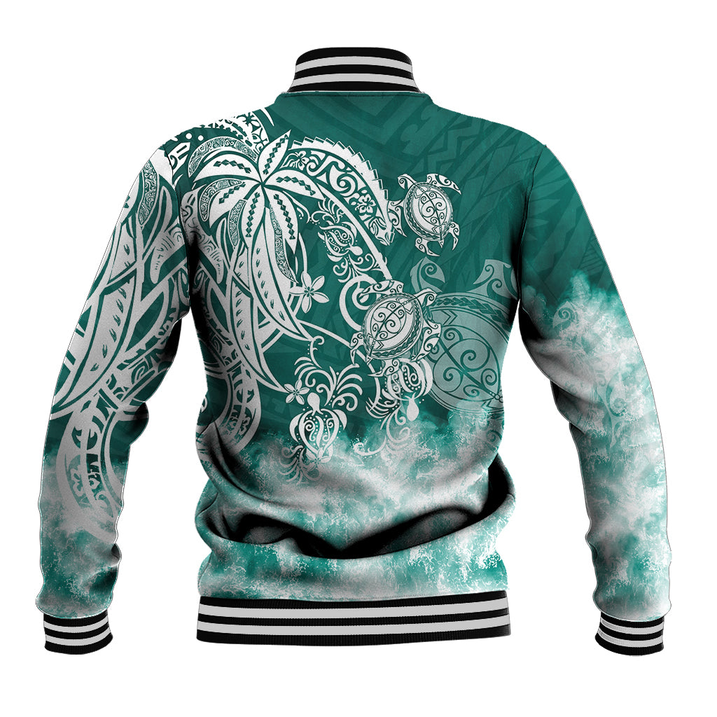 Polynesian Sea Turtle Baseball Jacket Tribal Green LT6 - Wonder Print Shop