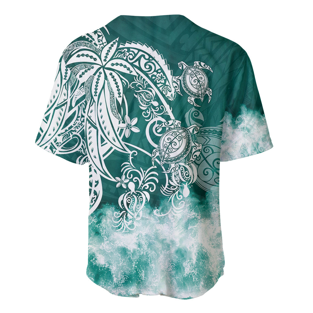 Polynesian Sea Turtle Baseball Jersey Tribal Green LT6 - Wonder Print Shop