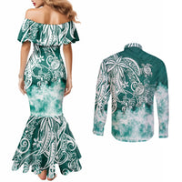 polynesian-sea-turtle-couples-matching-mermaid-dress-and-long-sleeve-button-shirts-tribal-green