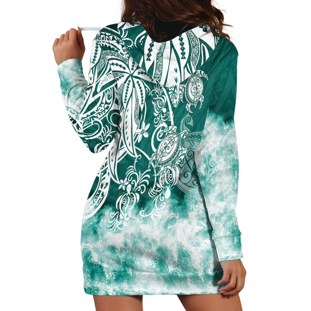 Polynesian Sea Turtle Hoodie Dress Tribal Green LT6 - Wonder Print Shop