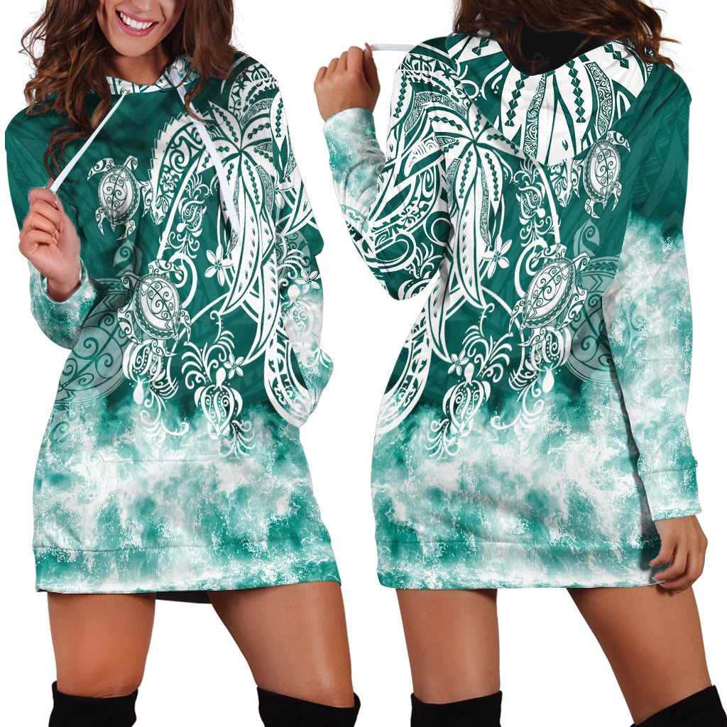 Polynesian Sea Turtle Hoodie Dress Tribal Green LT6 - Wonder Print Shop