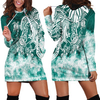 Polynesian Sea Turtle Hoodie Dress Tribal Green LT6 - Wonder Print Shop