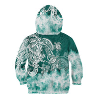 Polynesian Sea Turtle Kid Hoodie Tribal Green LT6 - Wonder Print Shop