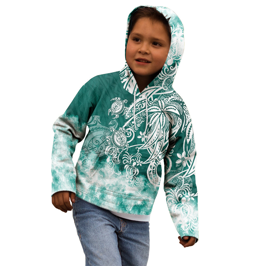 Polynesian Sea Turtle Kid Hoodie Tribal Green LT6 - Wonder Print Shop