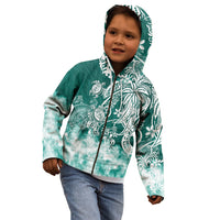 Polynesian Sea Turtle Kid Hoodie Tribal Green LT6 - Wonder Print Shop