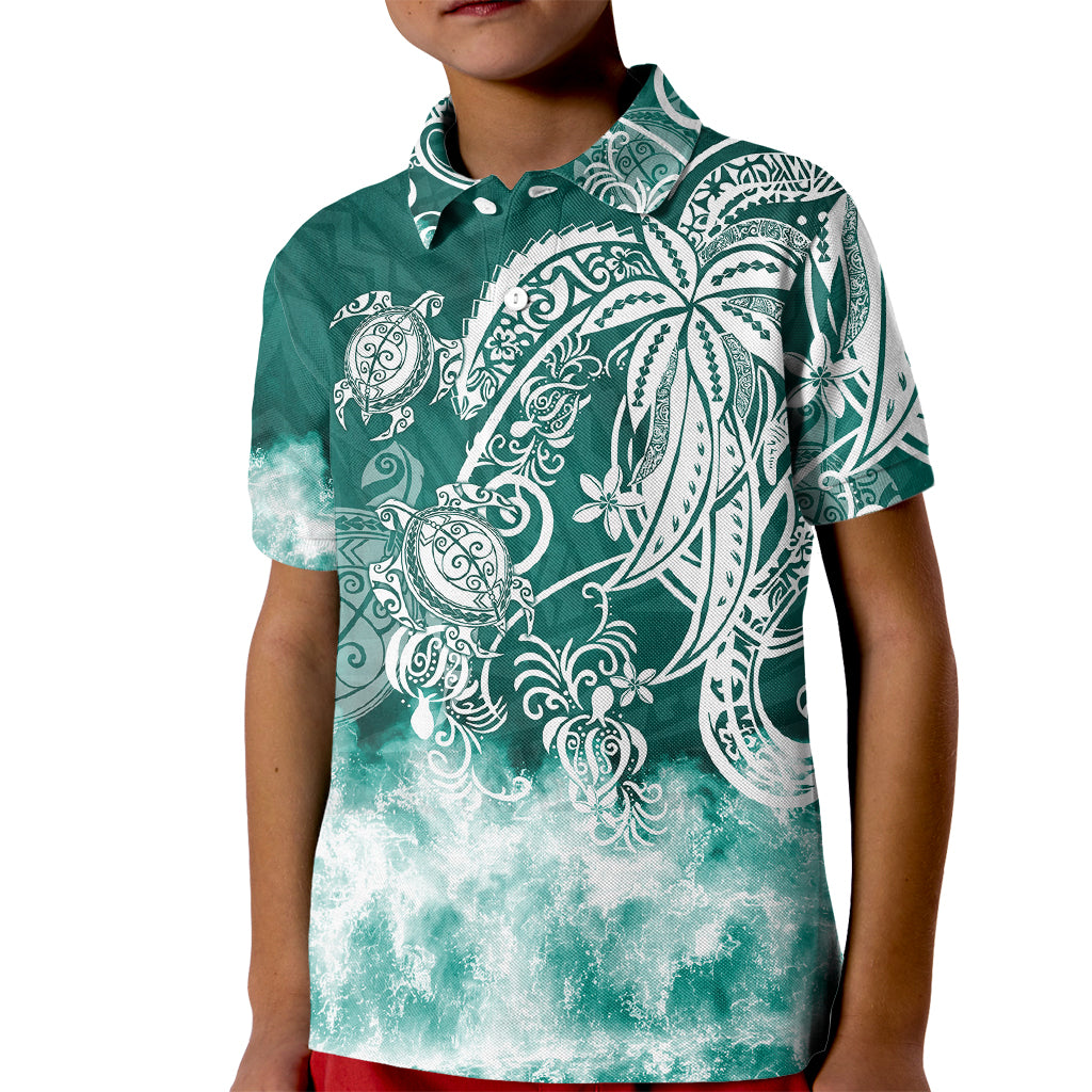 Polynesian Sea Turtle Kid Polo Shirt Tribal Green LT6 - Wonder Print Shop